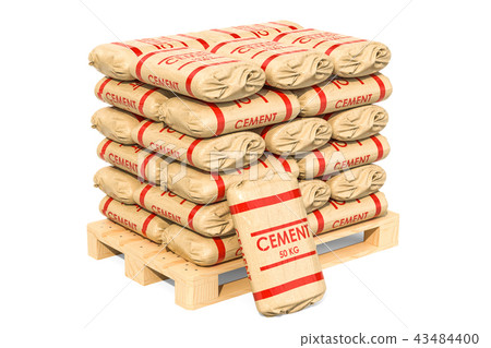 Bags with cement on pallet, 3D rendering 43484400