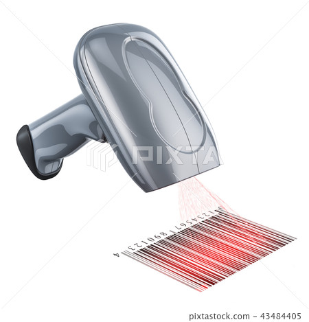 Barcode reader scanning bar code, 3D rendering 43484405