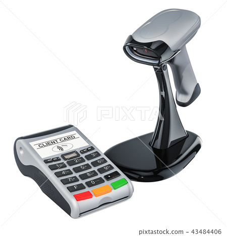 Barcode reader with POS-terminal, 3D rendering 43484406