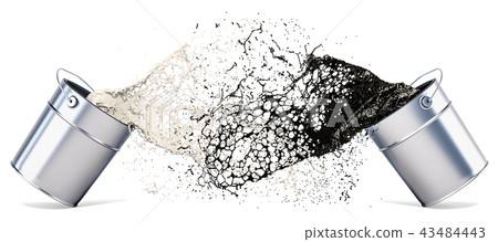 Black and white paints splashing out of cans Black and white paints splashing out of cans 43484443