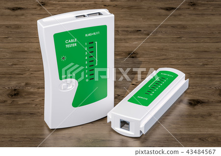 Cable Tester on the wooden table, 3D rendering 43484567