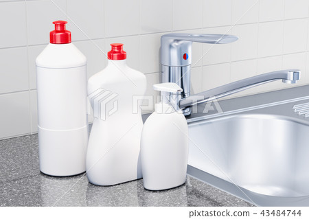 Detergent, cleaning products in kitchen interior Detergent, cleaning products in kitchen interior 43484744