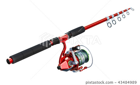 Fishing rod with spinning, 3D rendering 43484989