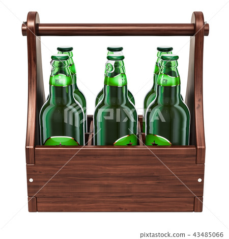 Glass beer bottles in the wooden packaging Glass beer bottles in the wooden packaging 43485066