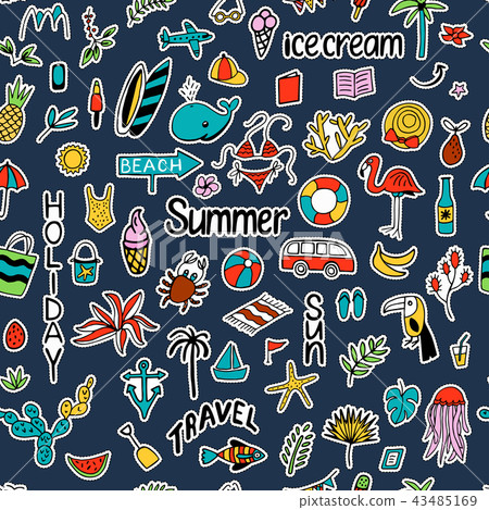 Seamless pattern with summer set of isolated cute colorful Patch 43485169