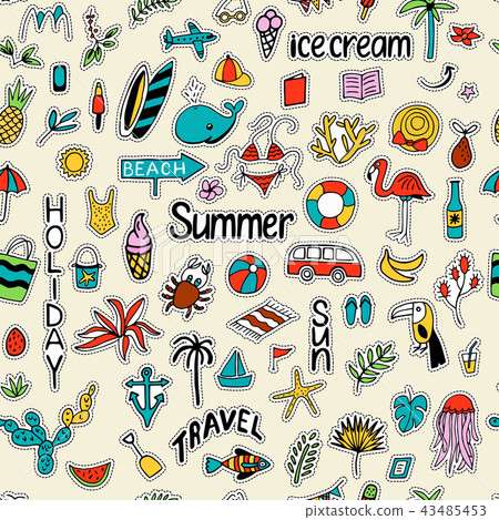 Seamless pattern with summer set of isolated cute colorful Patch Seamless pattern with summer set of isolated cute colorful Patch 43485453