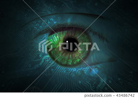 eye glows on a circuit board pattern eye glows on a circuit board pattern 43486742