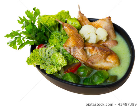 Cabbage soup with quails and greens 43487389