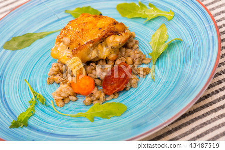 Image of fried chicken wings with barley porridge Image of fried chicken wings with barley porridge 43487519