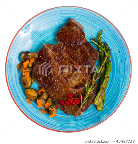 Image of beef entrecote with mushroom and asparagus 43487727