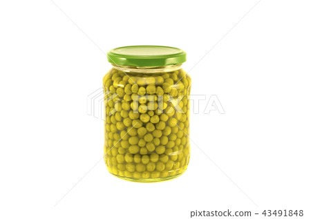 green pea preserved in glass jar pots isolated 43491848