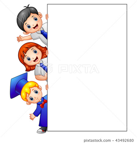 Happy kid holding blank sign Happy kid holding blank sign 43492680