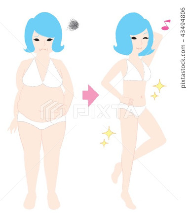 Illustration of a fat woman succeeding in dieting and becoming the best proportions 43494806