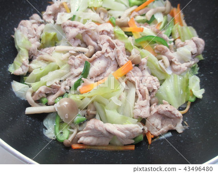 Stir-fry home meat and vegetables (before seasoning) 43496480