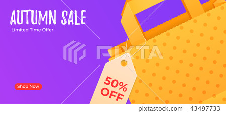 Autumn sale web banner with paper bag and shopping 43497733