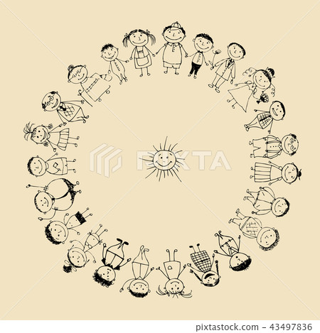Happy big family smiling together, drawing sketch Happy big family smiling together, drawing sketch 43497836