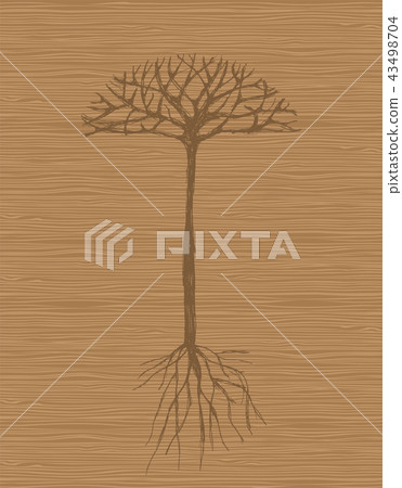 Art tree with roots on wooden background Art tree with roots on wooden background 43498704