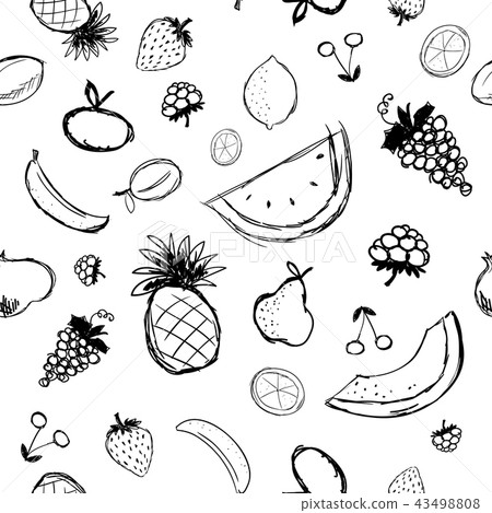 Fruits and berries sketch, seamless background for your design Fruits and berries sketch, seamless background for your design 43498808