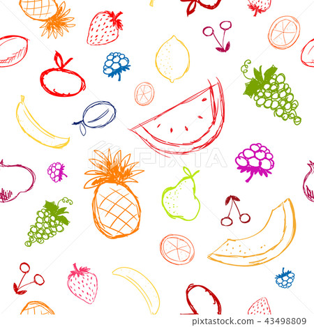 Fruits and berries sketch, seamless background for your design Fruits and berries sketch, seamless background for your design 43498809