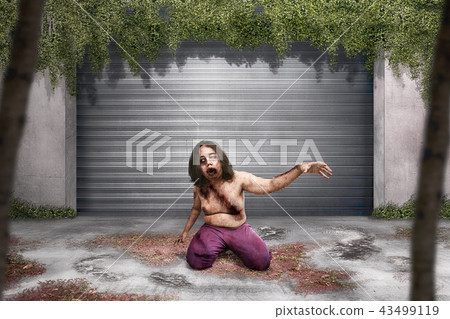 Creepy zombie man with wounded body Creepy zombie man with wounded body 43499119