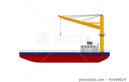 Floating crane, industrial ship, cargo transportation service vector Illustration on a white 43499624