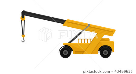 Yellow mobile hydraulic crane car, cargo transportation service vector Illustration on a white Yellow mobile hydraulic crane car, cargo transportation service vector Illustration on a white 43499635