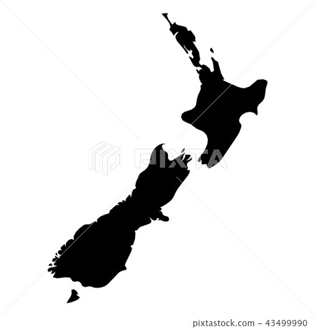 New Zealand - solid black silhouette map of country area. Simple flat vector illustration New Zealand - solid black silhouette map of country area. Simple flat vector illustration 43499990