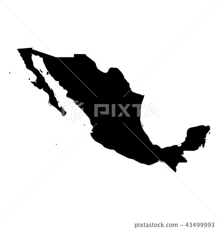 Mexico - solid black silhouette map of country area. Simple flat vector illustration 43499993