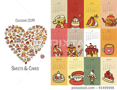 Cakes and sweets, calendar 2019 design 43499996