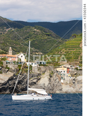 white sailboat anchored white sailboat anchored 43500344