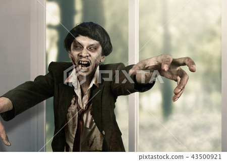 Creepy zombie man living on abandoned house Creepy zombie man living on abandoned house 43500921