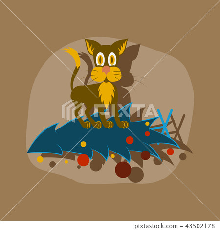 paper sticker on stylish background Christmas Tree Cat 43502178