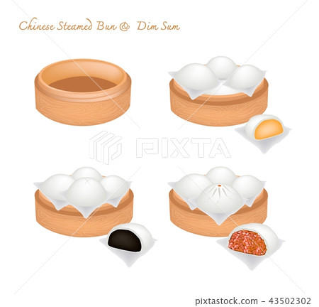 Chinese Steamed Bun and Stuff on Bamboo Basket Chinese Steamed Bun and Stuff on Bamboo Basket 43502302