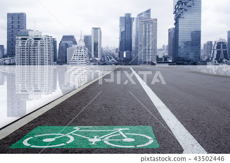 bike lane with futuristic city metro building 43502446