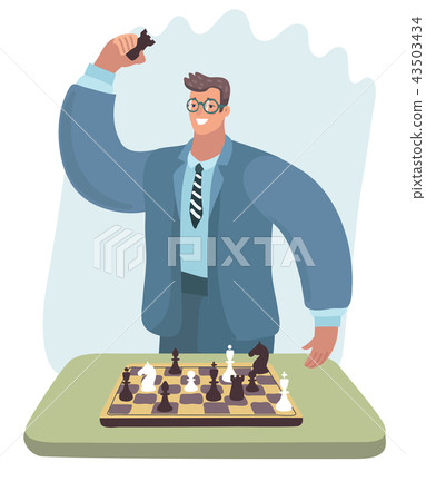 Chess player man in glasses checkmated opponent 43503434