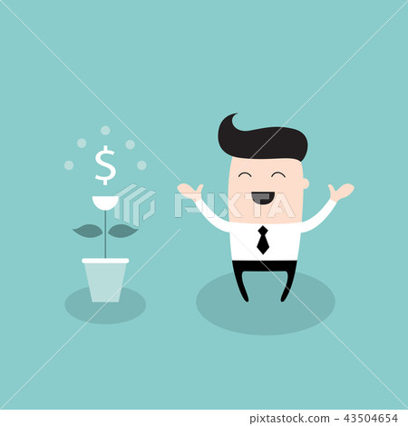 Happy businessman with dollar plant Growing money tree successful business concept 43504654