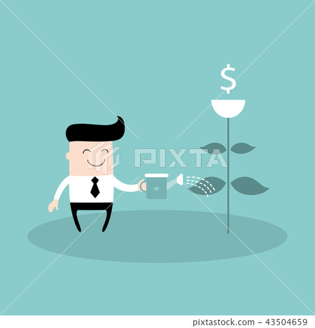 Businessman watering dollar plant Business success concept Businessman watering dollar plant Business success concept 43504659