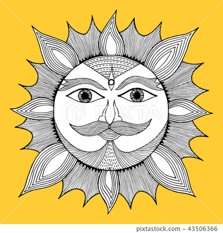 sun power energy human face vector hand drawing 43506366