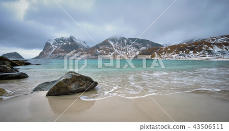 Rocky coast of fjord in Norway 43506511