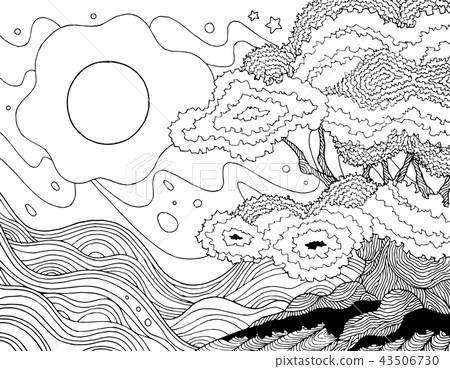 oak tree wave cloud vector drawing illustration oak tree wave cloud vector drawing illustration 43506730