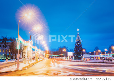 Christmas Tree And Festive Illumination On Lenin Square In Gomel 43507149