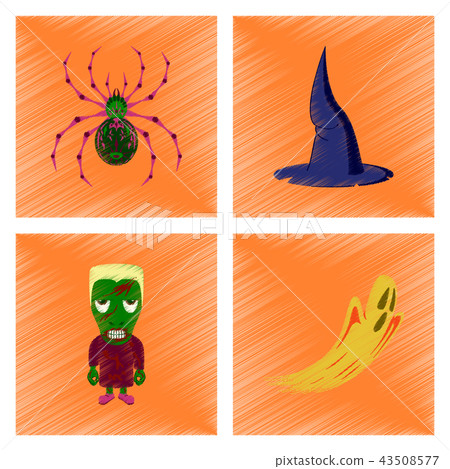 assembly flat shading style icon spider witch hat monster ghost 43508577