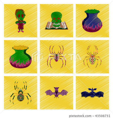 assembly flat shading style icon halloween monster spider book skull cauldron bat assembly flat shading style icon halloween monster spider book skull cauldron bat 43508731