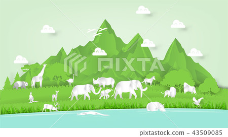 paper art vector of beautiful wildlife nature 43509085