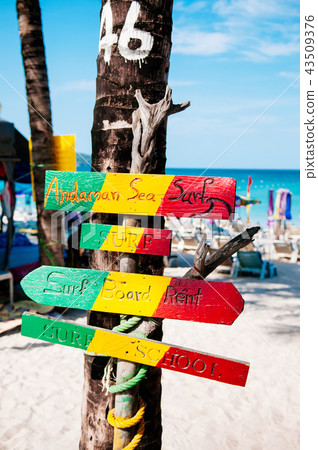 Phuket colourful beach sign at Patong beach 43509376