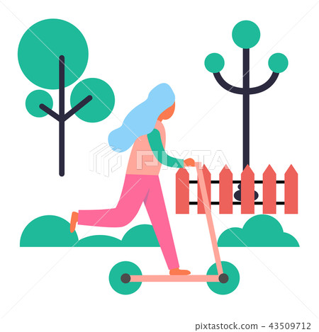 Girl Riding Push Scooter Isolated Illustration 43509712