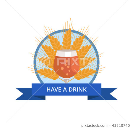 Have Drink Logo with Tulip Glass of Beer on Wheat 43510740