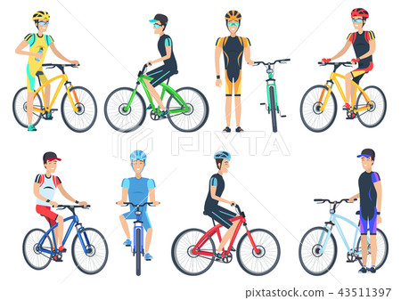 Bicyclist Riding on Bike, Standing Near Bicyclet 43511397