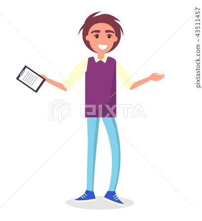 Smiling Male Guide with Folder Isolated on White 43511457