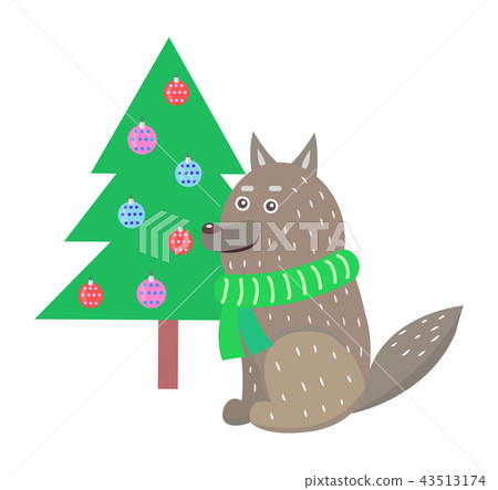 Closeup of Wolf Wearing Scarf Vector Illustration 43513174
